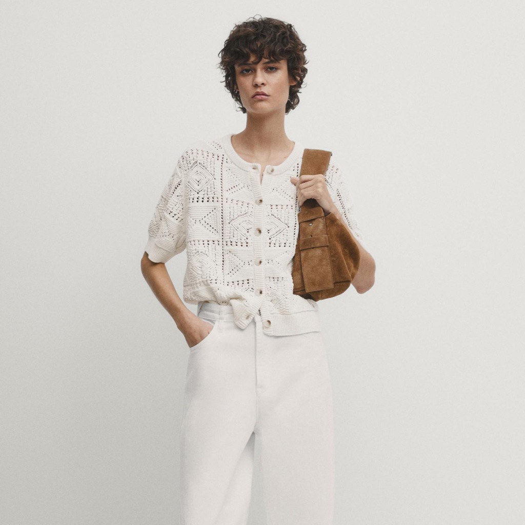 Massimo Dutti Short Sleeve Open Knit Cardigan